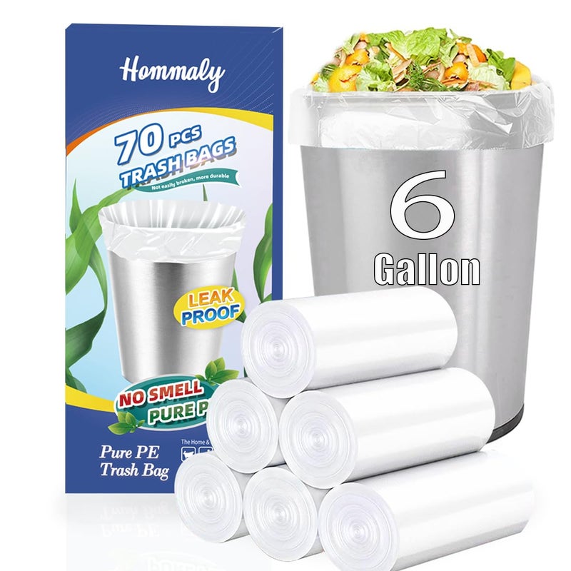 HOMMALY 6 Gallon 70 pcs Clear Trash Bags Strong Clear Garbage Bags, Bathroom Trash Can Bin Liners, Plastic Bags for Office Home Kitchen, Fit 6 gallon,7 gallon Waste Basket Liner 5,6,7 Gal(6G70-Clear) - Image 1